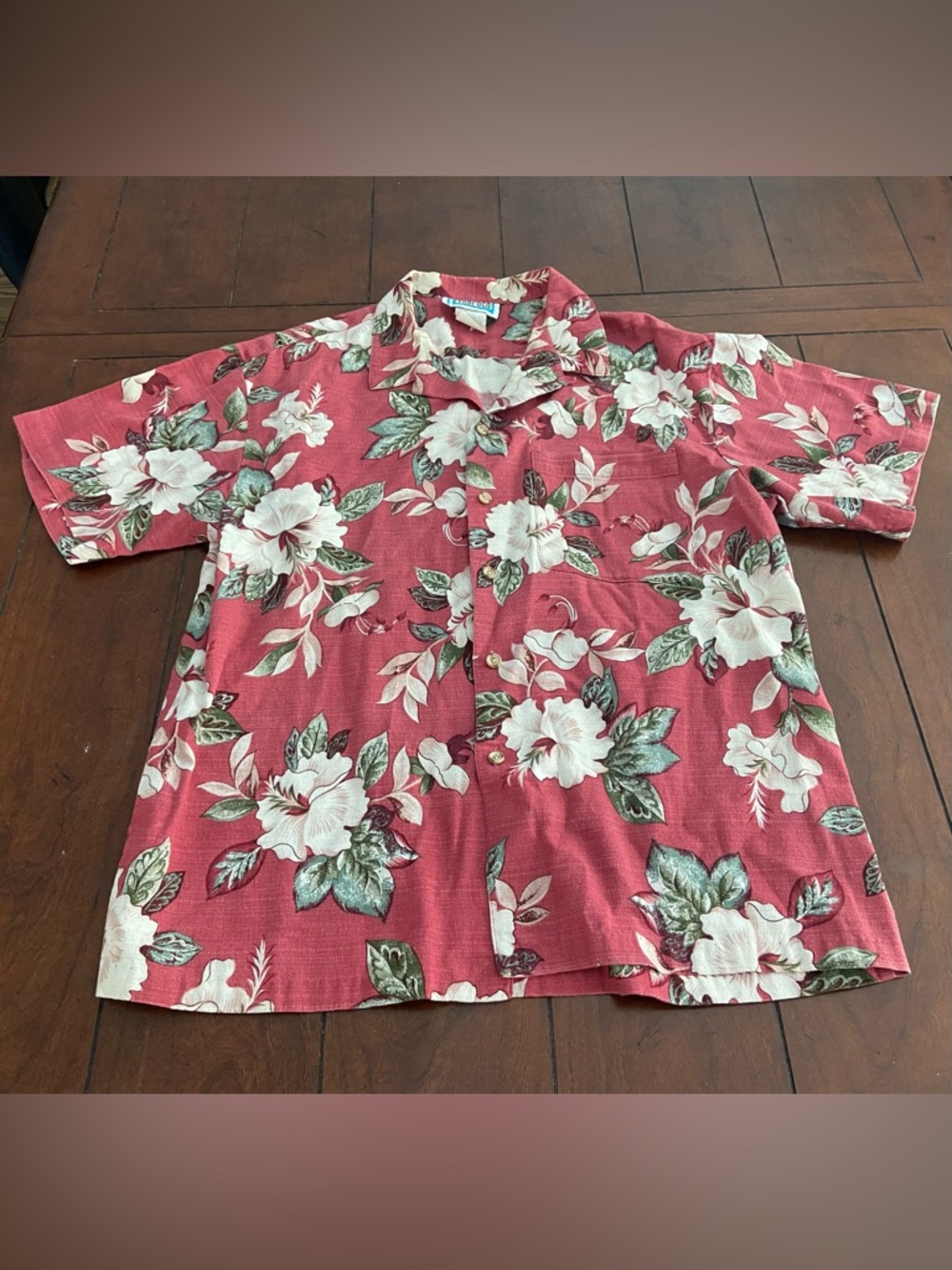 Men's TROPOCO Hawaiian Floral Short Sleeve Button-Up Shirt,L
